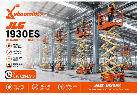 Xe Nâng Người JLG 1930ES – Xe Cắt Kéo Điện 7.6m, Nhỏ Gọn Và Linh Hoạt