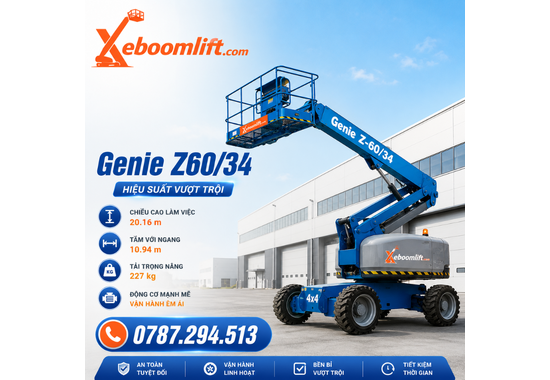 Xe Nâng Người Genie Z60/34 – Boom Lift Cần Gấp Khúc 20.39m, Tải Nâng 227kg