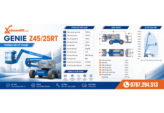 Xe Nâng Người Genie Z45/25RT – Boom Lift Địa Hình 16m, Tải Nâng 227kg