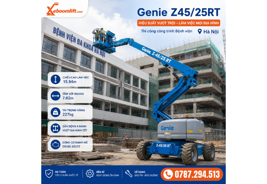 Xe Nâng Người Genie Z45/25RT – Boom Lift Địa Hình 16m, Tải Nâng 227kg