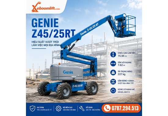 Xe Nâng Người Genie Z45/25RT – Boom Lift Địa Hình 16m, Tải Nâng 227kg