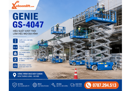 Xe Nâng Người Genie GS-4047 – Xe Cắt Kéo Điện 13.7m, Tải Nâng 350kg