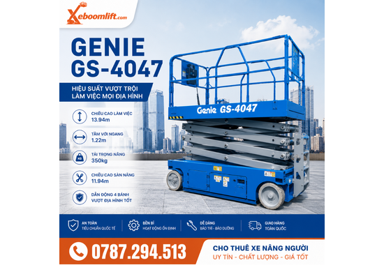 Xe Nâng Người Genie GS-4047 – Xe Cắt Kéo Điện 13.7m, Tải Nâng 350kg