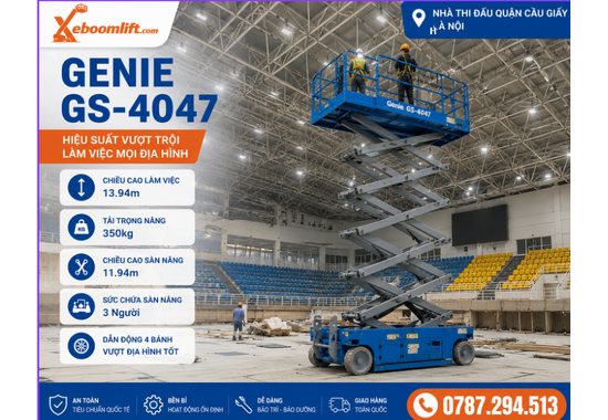 Xe Nâng Người Genie GS-4047 – Xe Cắt Kéo Điện 13.7m, Tải Nâng 350kg
