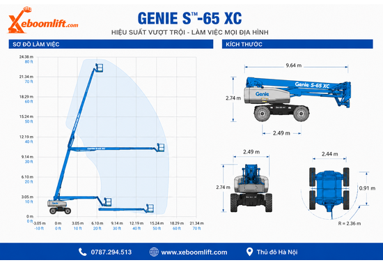 Xe Nâng Người Genie S™-65 XC –Boom Lift Cần Thẳng 21.81m, Tải Nâng 454kg