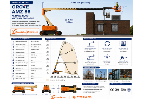 Xe nâng người Boom Lift Grove AMZ86 – Làm việc trên cao an toàn & hiệu quả