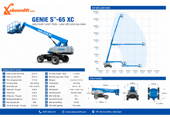 Xe Nâng Người Genie S™-65 XC –Boom Lift Cần Thẳng 21.81m, Tải Nâng 454kg