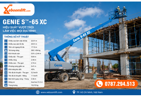 Xe Nâng Người Genie S™-65 XC –Boom Lift Cần Thẳng 21.81m, Tải Nâng 454kg