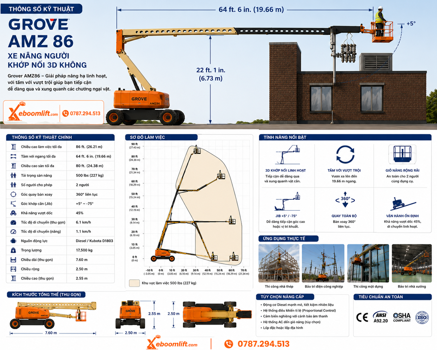 Sơ đồ làm việc của xe nâng người BoomLift Grove AMZ 26.2m