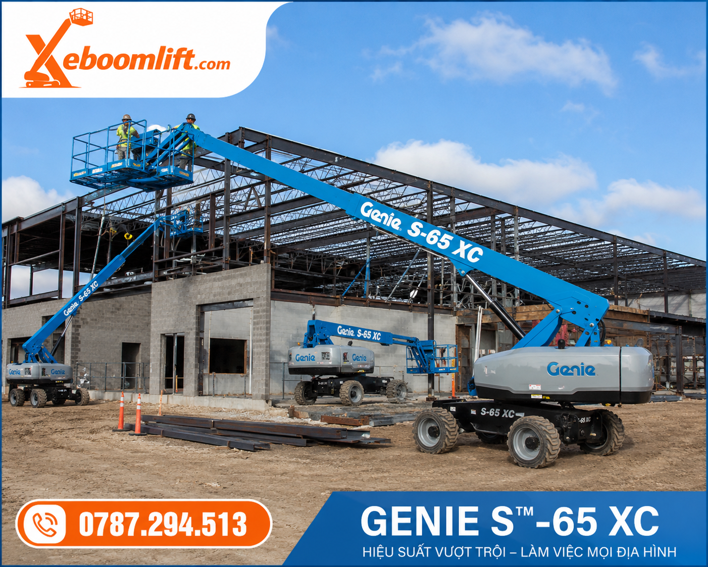 Xe Nâng Người BoomLift Genie S65 XC Thi công nhà xưởng